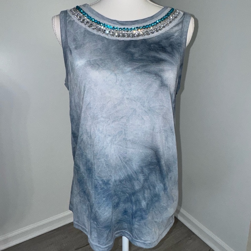 Vocal Blue‎ Tie Dye Rhinestone Sleeveless Top Small Y2K Glam Grunge